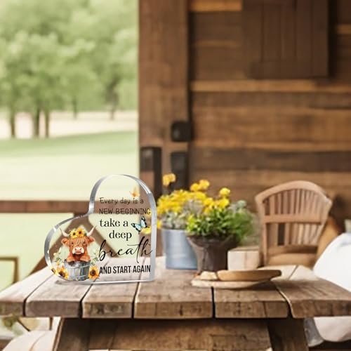 YAANUNULU Spring Decorations Highland Cow Motivational Plaque 1