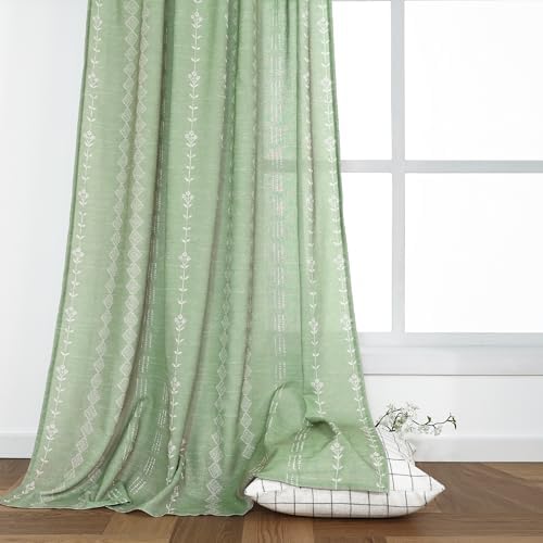 Sage Green Linen Sheer Curtains for Bedroom