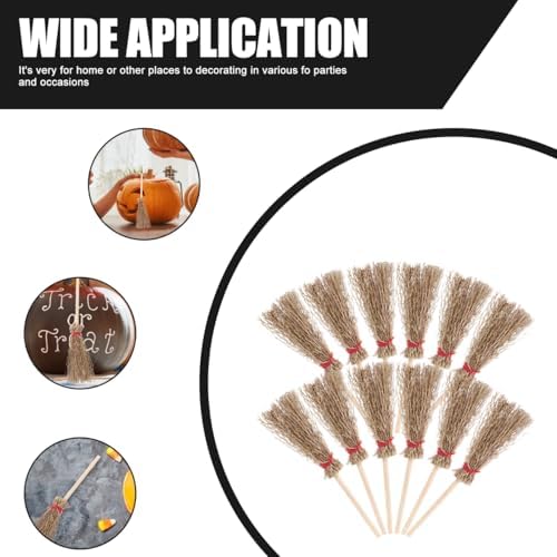 EXCEART Mini Broom Hanging Decor with Red Rope 12Pcs