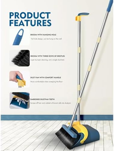 CNEIESD Broom and Dustpan Set with Long Handle