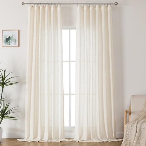 Ftinala Sheer Linen Curtains 2 Panels Set 96 Inches Long