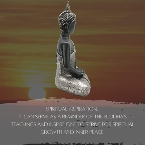 Bellaa 8 Inch Black and Silver Buddha Statue