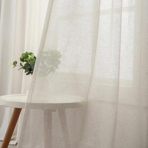 Ftinala Sheer Linen Curtains 2 Panels Set 96 Inches Long