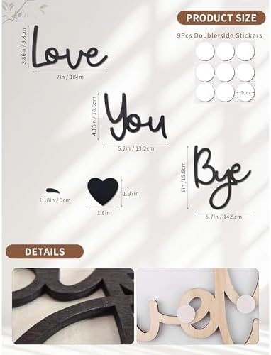 Love You Bye Wood Door Sign Heart Design Decor