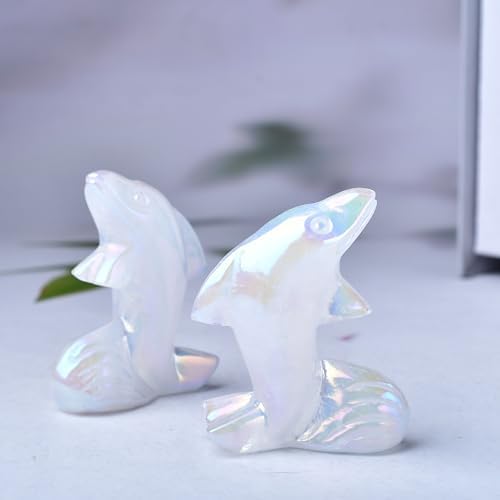 WUYOUSHI 1PC Electroplated Clear Quartz Dolphin Statue Home Decor