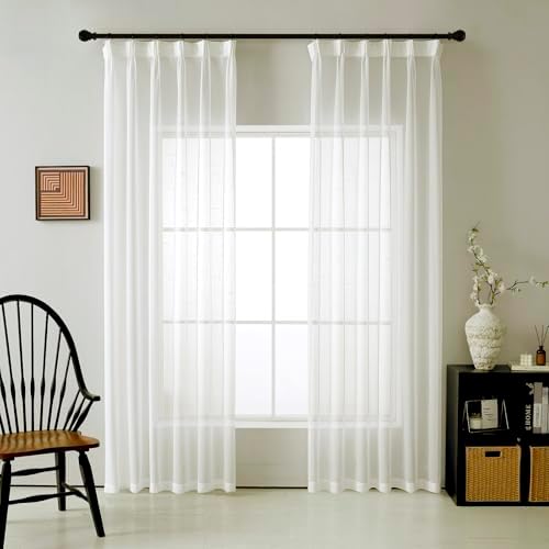 White Sheer Curtains 2 Panels 90x54 Inches Adjustable Drapes