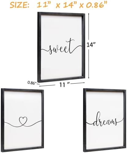 Set of 3 Framed Sweet Dreams Wall Signs 11x14 Black