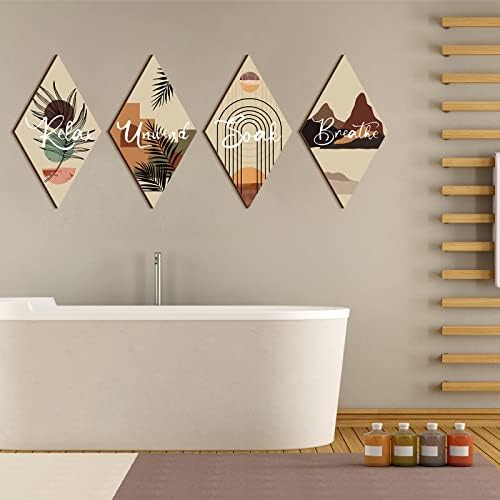 FairySandy 4 Pcs Rhombus Boho Bathroom Wall Art Decor