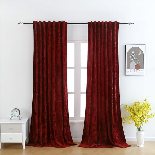 Liians Velvet Blackout Curtains 2 Panels Burgundy 52x96 Inch