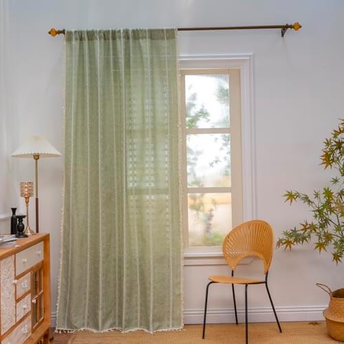 Deeprove Boho Curtain Panel 96 Inches Long Sage Green