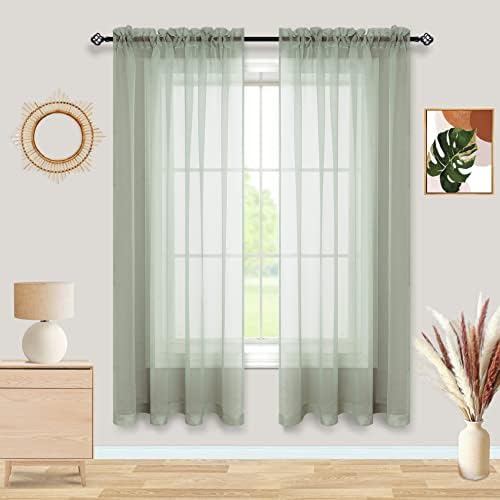 Pitalk Sage Green Sheer Curtains Set of 2 Panels 72 Inch Rod Pocket