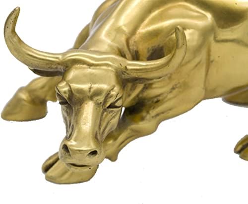 Wall Street Bull Statue 7 Inch Gold Brass Figurine
