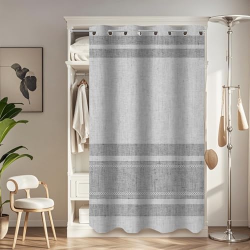 AWERT Grey Striped Linen Curtain Panel 52x90 Inches