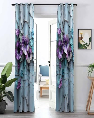 Carosoffe Purple Flower Grommet Door Curtain 52x96