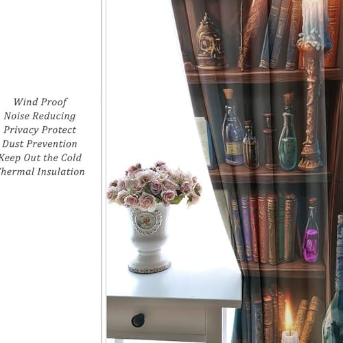 HDESDIS Mystical Bookshelf Blackout Curtains 2 Panels 1