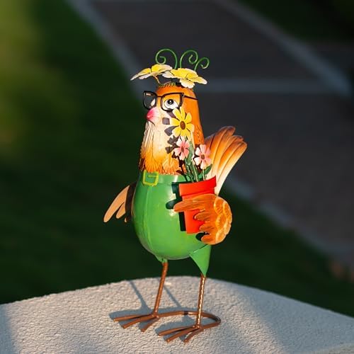 Natelf Metal Rooster Hen Garden Statue