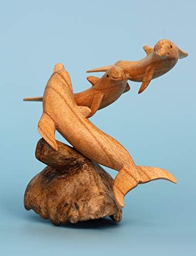 G6 Collection Hand Carved Wooden Dolphin Figurine Set