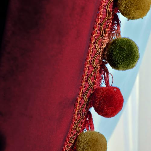 Melodieux Velvet Curtains with Pom Poms 52 x 96 Burgundy 2 Panels