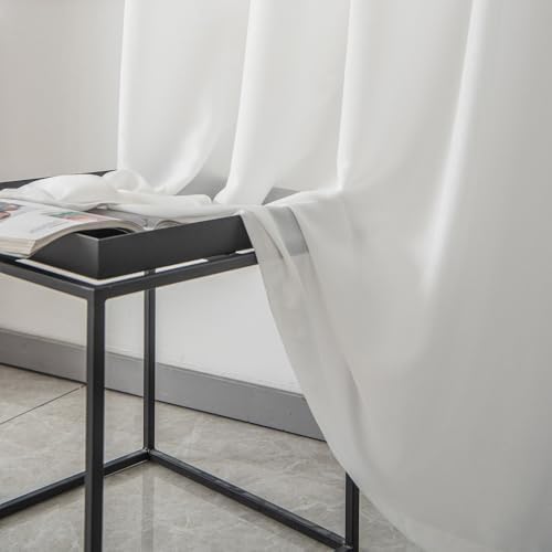 Non-See-Through White Curtain 90 Inch 2 Panels Privacy Drapes