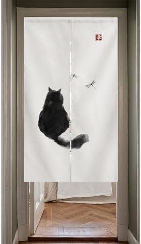 Ofat Home Japanese Ink Cat Noren Door Curtain