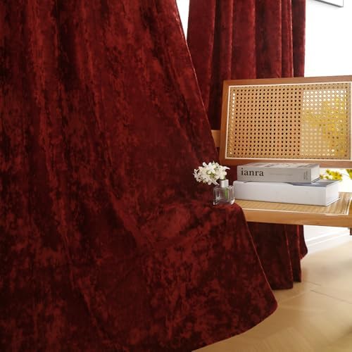 Liians Velvet Blackout Curtains 2 Panels Burgundy 52x96 Inch