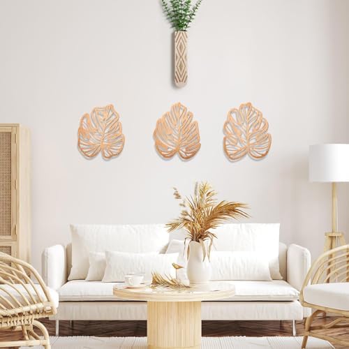 ULIOMU Palm Leaves Wall Decor 3Pcs Light Brown 1