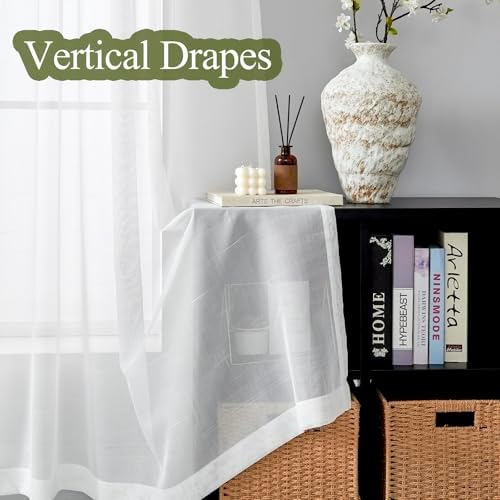 White Sheer Curtains 2 Panels 90x54 Inches Adjustable Drapes