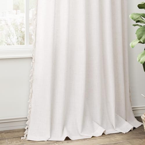 Natural Cream Beige Boho Linen Curtains 2 Panels