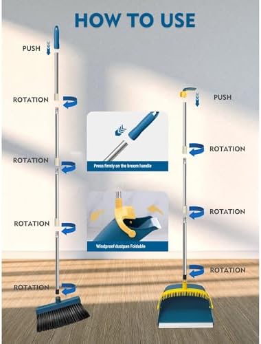 CNEIESD Broom and Dustpan Set with Long Handle