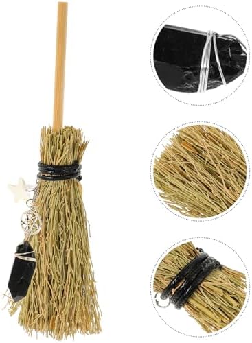 HOMSFOU Halloween Crystal Witch Broom Mini Decor