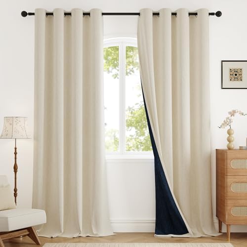 Rinwoc Blackout Curtains 90 Inch 2 Panels Farmhouse Linen-Blend