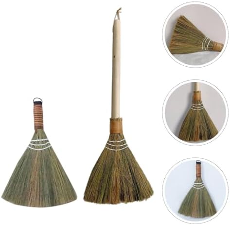 VOSAREA 2PCS Hand Woven Kitchen Broom with Wood Handle