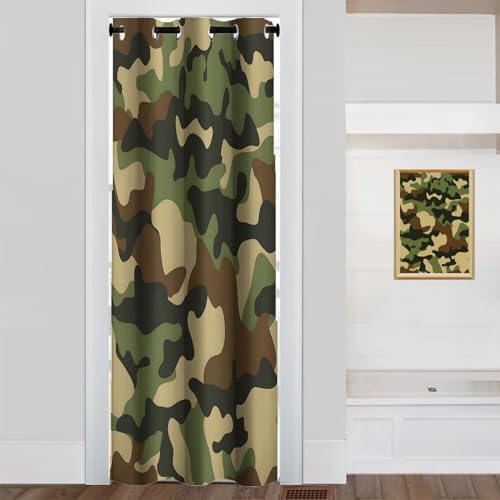 DGESTE Camo Door Curtains Black Green Panel 34x80