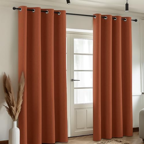 COSVIYA Blackout Burnt Orange Linen Curtains 2 Panels Set 90 Inch