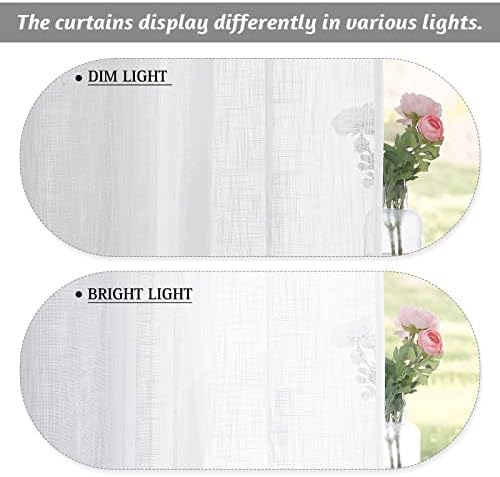 RYB HOME White Linen Sheer Drapes 2 Panels 104 Inch Wide