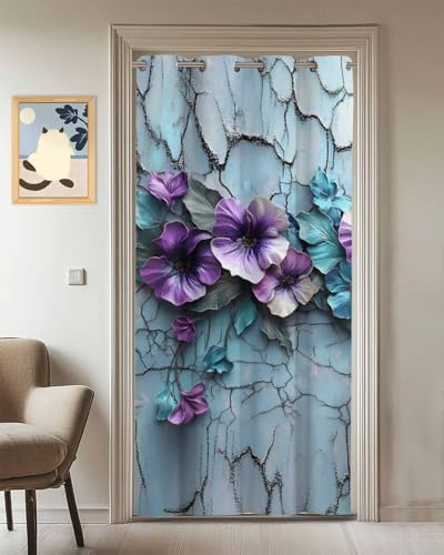 Carosoffe Purple Flower Grommet Door Curtain 52x96