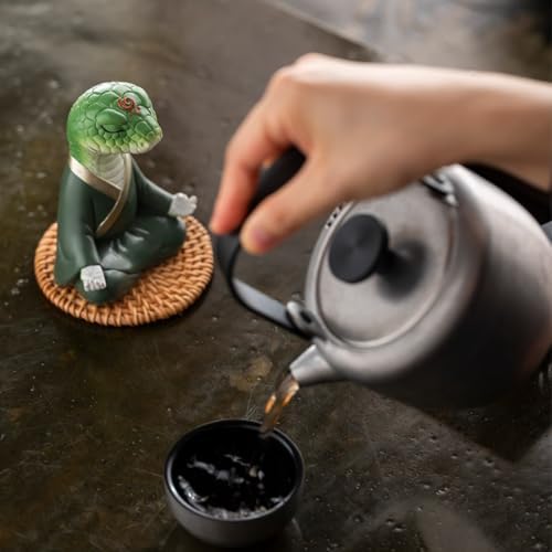 Zen Snake Figurine Statue - Green Resin Feng Shui Decor