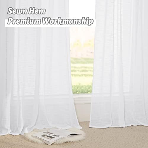 RYB HOME White Linen Sheer Drapes 2 Panels 104 Inch Wide