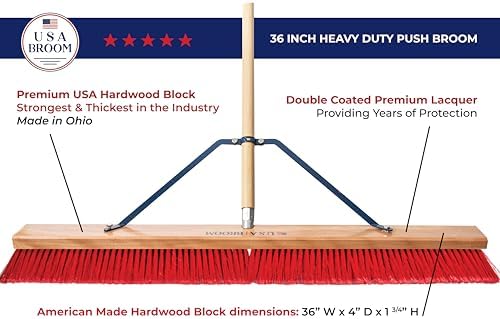 USA Broom 36 Push Broom with 60 Steel Handle