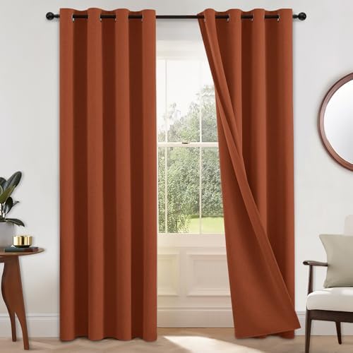 COSVIYA Blackout Burnt Orange Linen Curtains 2 Panels Set 90 Inch