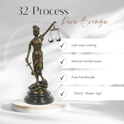 Blind Lady Justice Statue - Pure Bronze Sculpture with Marble Base