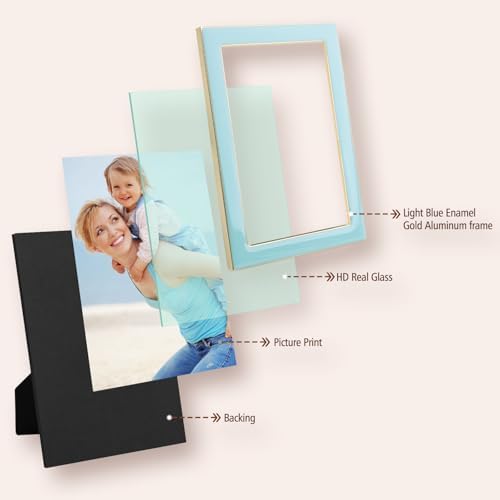 4x6 Light Blue Enamel Picture Frames with Gold Edges 2 Pack
