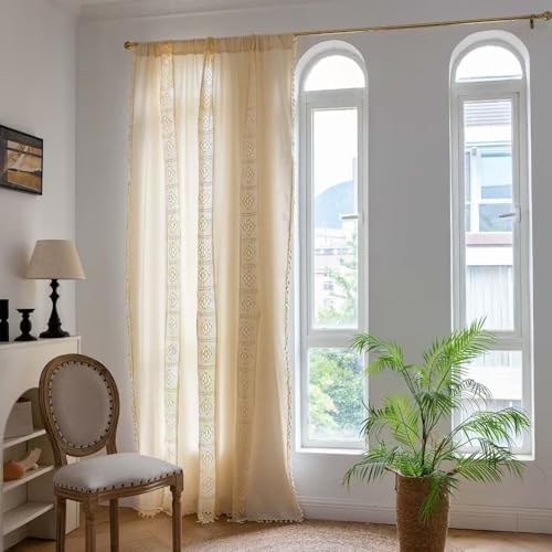 Deeprove Boho Curtains 59x96 Inches Cream Cotton Panel