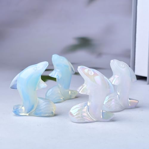 WUYOUSHI 1PC Electroplated Clear Quartz Dolphin Statue Home Decor