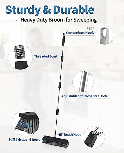 LandHope Adjustable Push Broom for Outdoor Cleaning