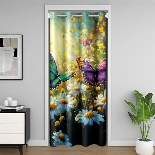 Jejeloiu Butterfly Door Curtain 52 x 80 Floral Room Divider
