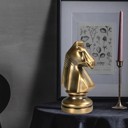 KalyZrts Chess Knight King Queen Gold Statue Decor