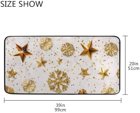 My Little Nest Kitchen Rug Christmas Gold Stars and Snowflakes Comfort Runner