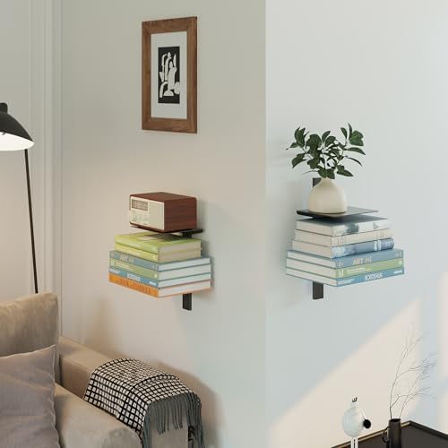 ART-GIFTREE Floating Book Shelves 4 Tier Metal Wall Mount 2 Pack Black