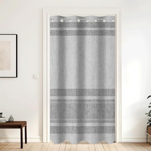 AWERT Grey Striped Linen Curtain Panel 52x90 Inches